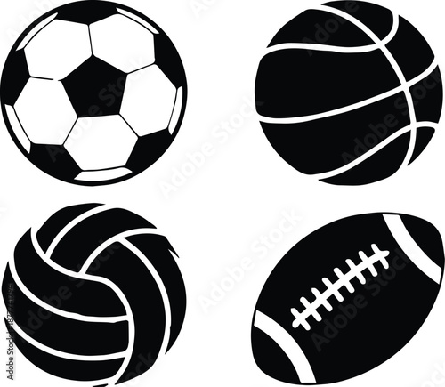 ball sports equipment set soccer basketball volleyball football icons