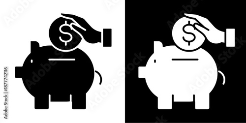 Savings Icon Set White Glyph Style Collection