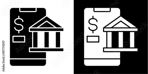Online Bank Icon Set White Glyph Style Collection