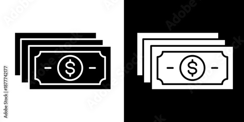 Money Icon Set White Glyph Style Collection