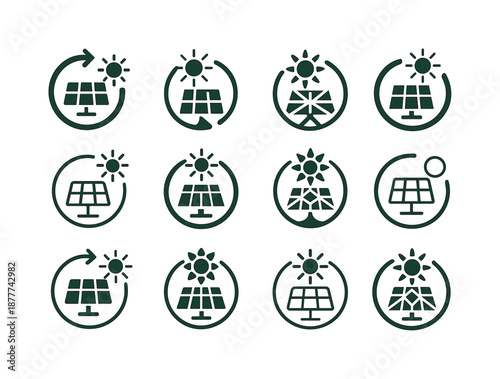 Renewable Energy Logo Set. Renewable energy credits. Icon set. Set Logo of Renewable energy credits: clean energy cycle symbol. harmonious logo variations of