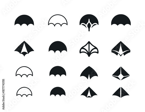 Umbrella Logo Variations. Cover. Icon set. Set Logo of cover: umbrella canopy. harmonious logo variations of the same emblematic concept, each with different