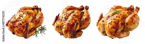 Delicious roasted chicken with rosemary and spices PNG set with isolated on transparent background
