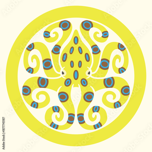 家紋風アイコン　海の生き物　ヒョウモンダコ　日本の紋章