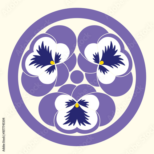 家紋風アイコン　パンジー　植物　日本の紋章