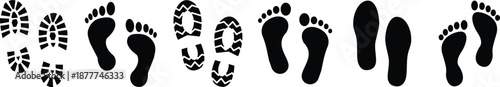 Footprint and shoe print vector collection for forensic or path design