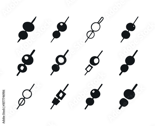 Cocktail Culture Icons. Cocktail culture. Icon set. Set Logo of cocktail culture: garnish skewer (olive/cherry). harmonious logo variations of the same