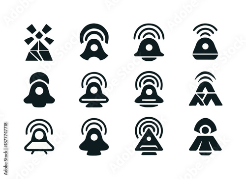 Intergalactic Travel Logos. Intergalactic travel. Icon set. Set Logo of Intergalactic travel: futuristic space beacon. harmonious logo variations of the same
