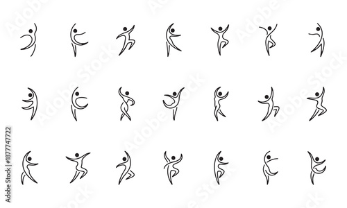 Abstract Human Figures in Motion Vector Collection Dynamic Dance and Sport Minimalist Icons