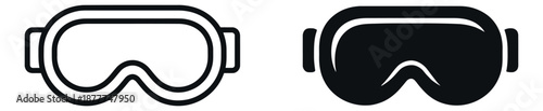Minimalist icon set featuring ski goggles in outline and solid styles for winter sports activities
