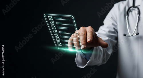 Doctor managing digital health checklist on tablet Healthcare technology innovation medical