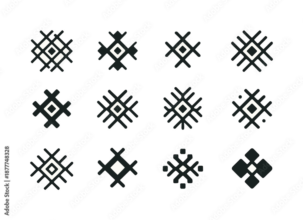 Obraz premium Cultural Heritage Icons. Cultural heritage tours and indigenous experiences. Icon set. Set Logo of cultural heritage tours and indigenous experiences: woven