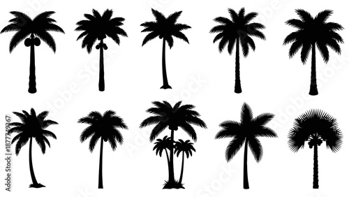 Tropical Palm Tree Silhouettes Collection: Black Vector Set for Summer and Beach Designs