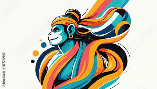 Vibrant Hanuman Portrait with Flowing Colors