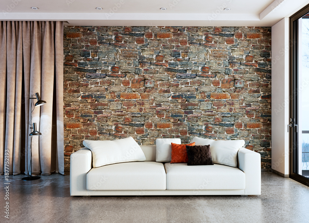 Naklejka premium Large luxury modern bright interiors Living room mockup illustration 3D rendering image