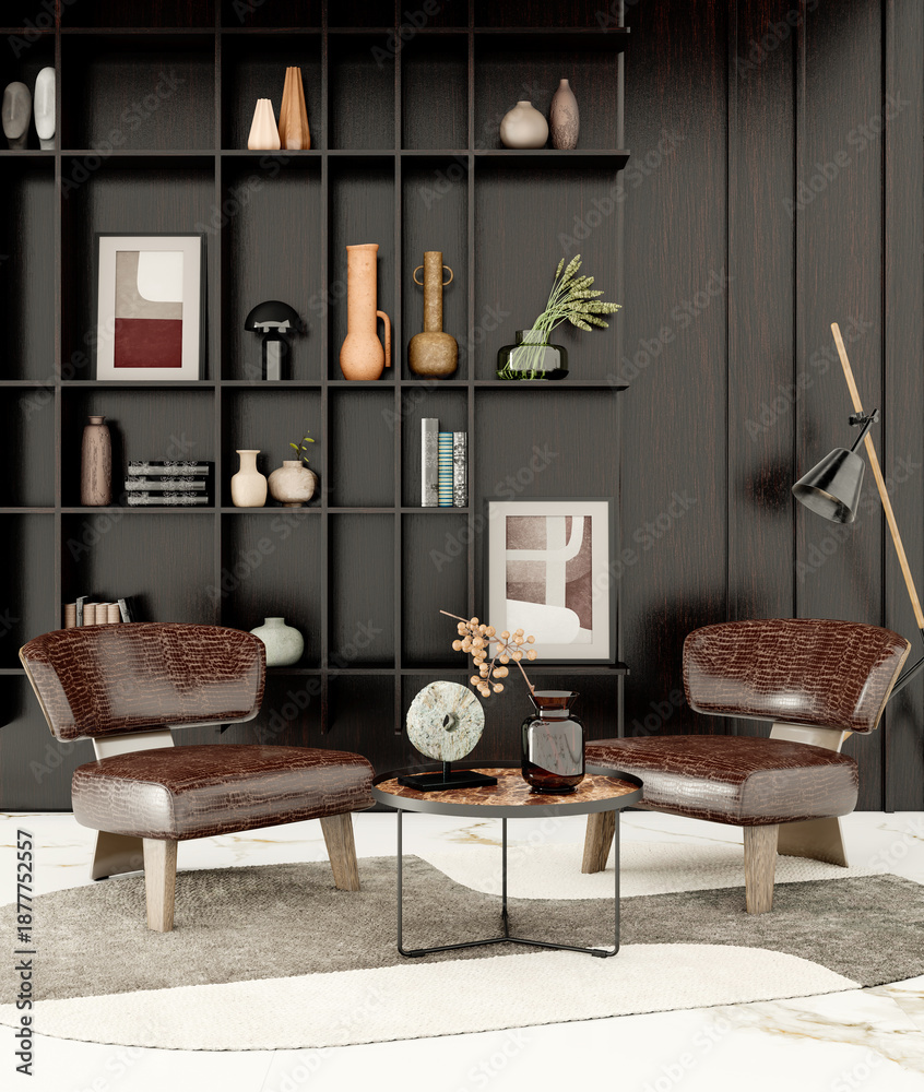 Obraz premium Large luxury modern bright interiors Living room mockup illustration 3D rendering image