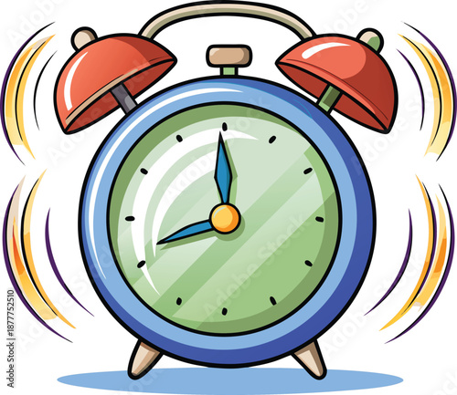 Cartoon blue ringing alarm clock, Wake up time call device