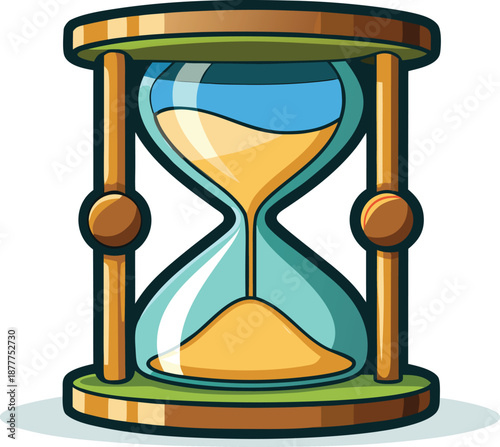Cartoon hourglass with flowing sand time, Timer device measuring passing minutes