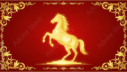 Stunning regal golden horse vector illustration with ornate baroque