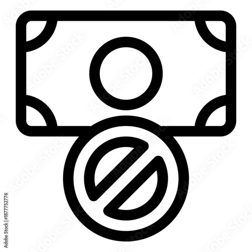 No Cash Payment or Financial Restriction Bold Line Icon