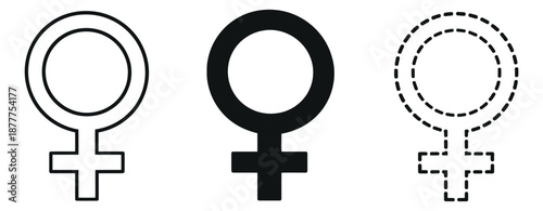 Minimalist gender symbol set featuring outline, solid, and dashed styles for gender representation and interface design