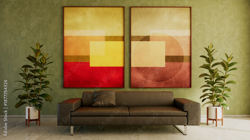 Fototapeta premium Large luxury modern bright interiors Living room mockup illustration 3D rendering image