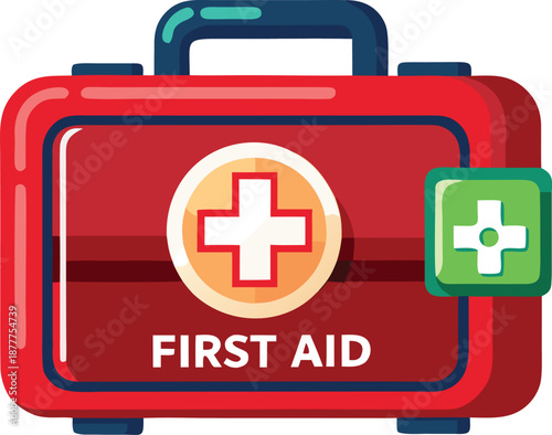 Red First Aid Kit Medical Box, Emergency Healthcare Supplies Concept