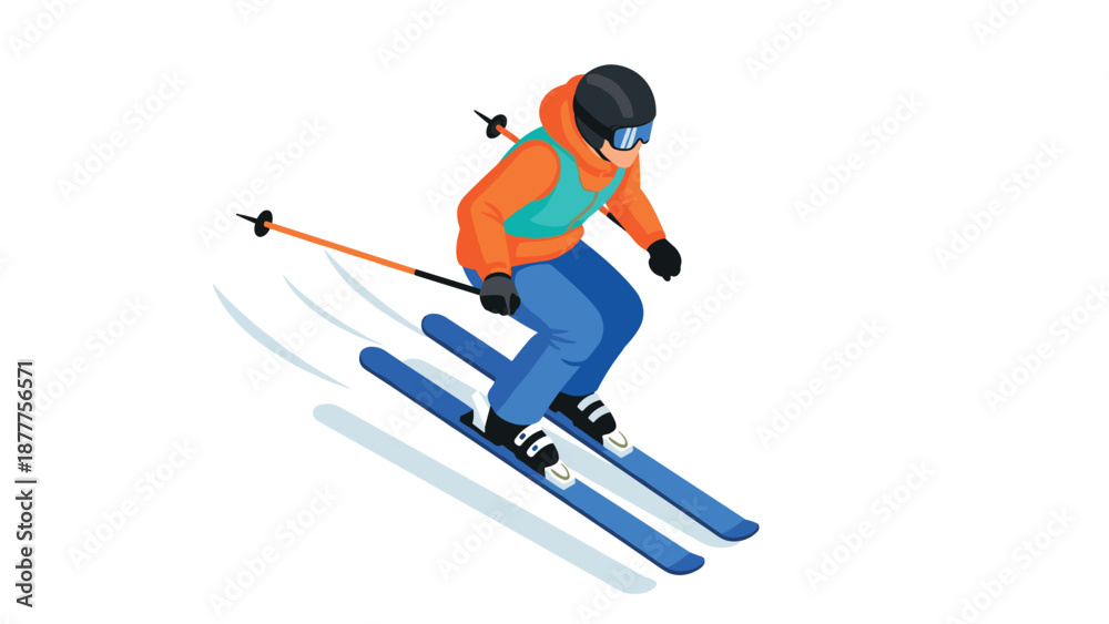 Obraz premium Isometric winter sports enthusiast skiing downhill in bright gear