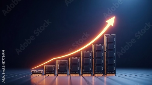 PC RAM Chips Arranged as Rising Bar Chart