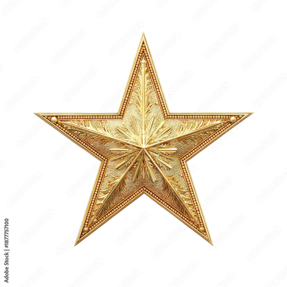 Fototapeta premium Gold Star Emblem with Engraving on Transparent Background