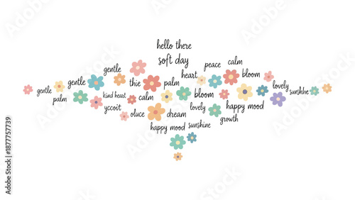 Floral Tranquility: A visually pleasing arrangement of colorful flowers in an abstract floral design, complemented by gentle, heartwarming words. 