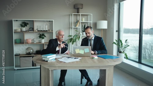 Senior and Middle Aged Businessmen Working in Modern Office – Father and Son