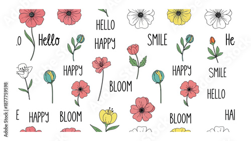 Floral greetings and blooms: A charming collection of floral designs, featuring a variety of blooming flowers and joyful messages. This artistic presentation exudes cheerfulness and positivity.