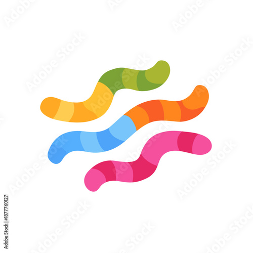Colorful gummy worms jelly candy assortment, colorful vector flat illustration