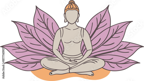 Stylized illustration of a person practicing mindfulness meditation in lotus position isolated on transparent background, Vector