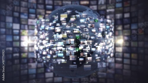 Global digital media streaming on world globe screen