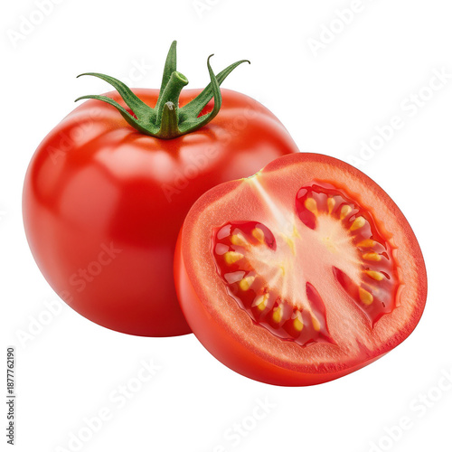 Wallpaper Mural A realistic depiction of a vibrant red tomato with a cross section revealing its seeds on transparent background Torontodigital.ca