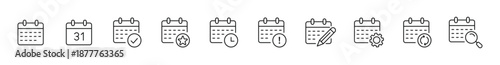 Calendar Icon Set, Schedule Planner and Date Management Symbols, Reminder, Time, Edit and Search Icons, Vector Illustration