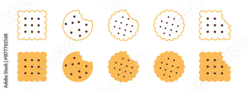 Cookie Icon Set, Biscuit and Sweet Snack Symbols, Food and Bakery Treat Icons, Outline and Solid Style, Vector Illustration