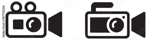 Modern line art video camera icon set featuring two distinct camcorder designs for multimedia and film production concepts