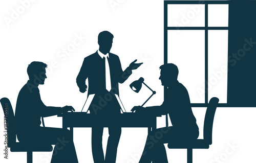 Business presenting to colleagues at a conference table with documents and projector clients business travel
