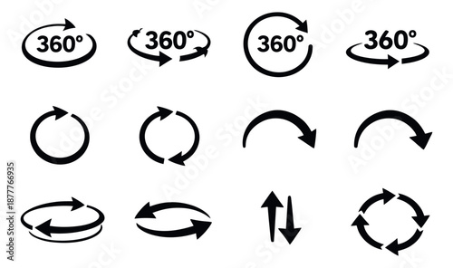 Simple icon set featuring rotation, refresh, and 360 degree arrows for web and user interface design