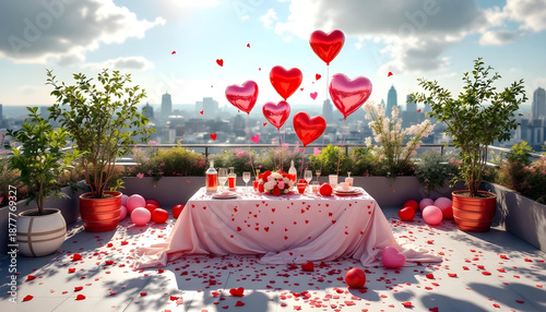 Valentine rooftop table prepared before guests