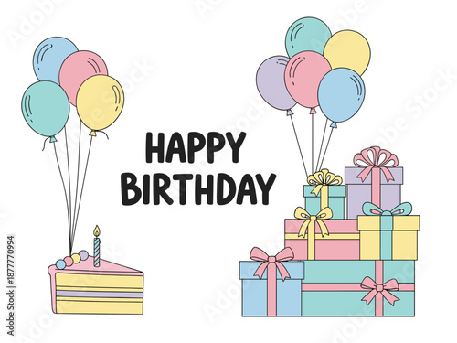 A cheerful hand-drawn illustration perfect for birthday greetings, party invitations, or celebratory social media content. Whimsical design conveys jo