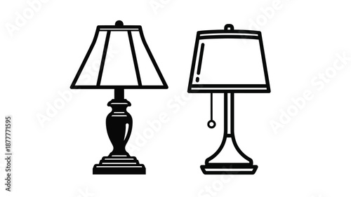 Simple black and white illustration of two different table lamps