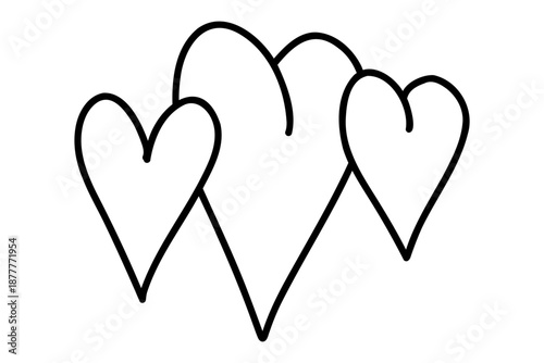Hand Drawn Heart set. Simple Doodle sketch marker heart. Doodle handwritten hearts. Valentine's Day elements set. Line art Scribble vector illustration isolated on white background.