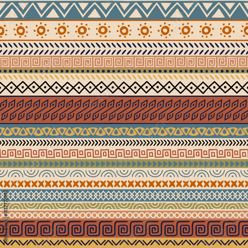 Seamless ethnic pattern, hand-drawn ethnic geometric elements, tribal pattern African or Indian vector design