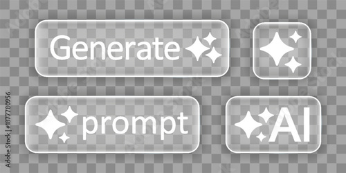 Glass interface buttons AI generate technology, artificial intelligence stars, create prompt ai sparkle star, transparent elements