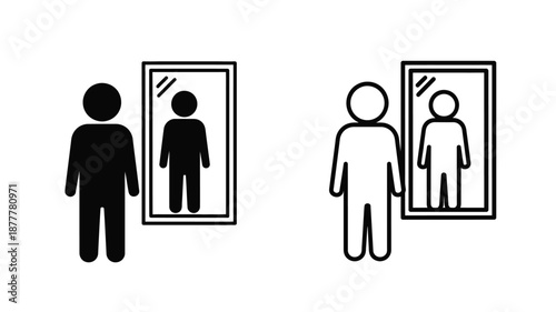 stick figures standing in front of mirrors with reflections