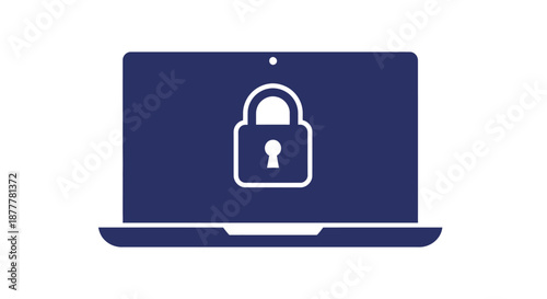 A laptop computer displaying a white padlock icon on its dark blue screen, symbolizing digital security and data protection.